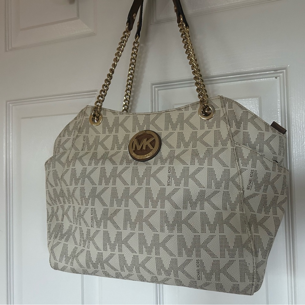 Michael Kors Beige Monogram Shoulder Bag